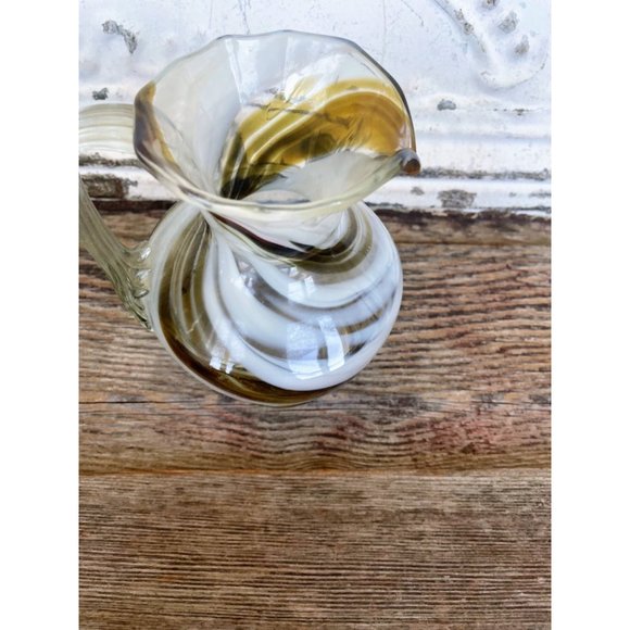 Vintage Art Glass Swirl Pitcher Smiths Old Timer Brown white - Picture 2 of 9